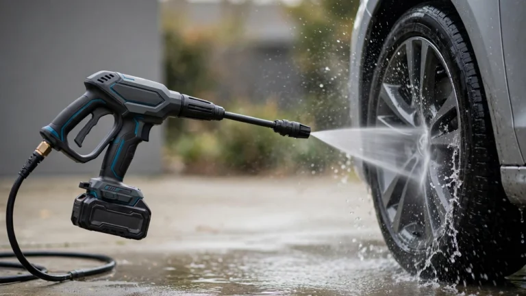 Aquoxis pressure washer review 2026 — cordless unit cleaning a car