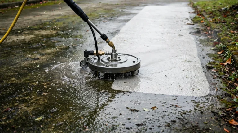Best pressure washers for driveways 2026 — surface cleaner leaving a clean stripe