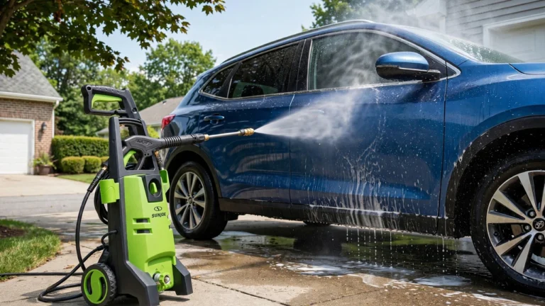 Sun Joe pressure washer review 2026 — SPX3000 washing a car