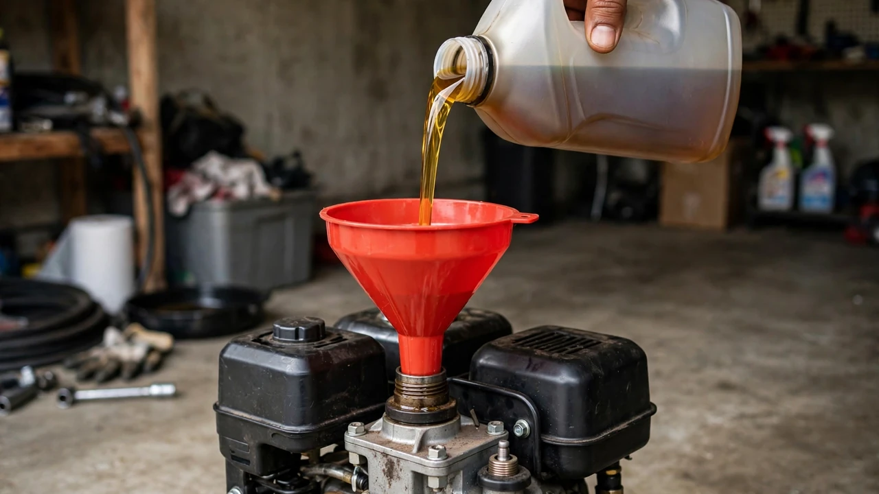 What oil does a pressure washer use — pouring engine oil into the engine